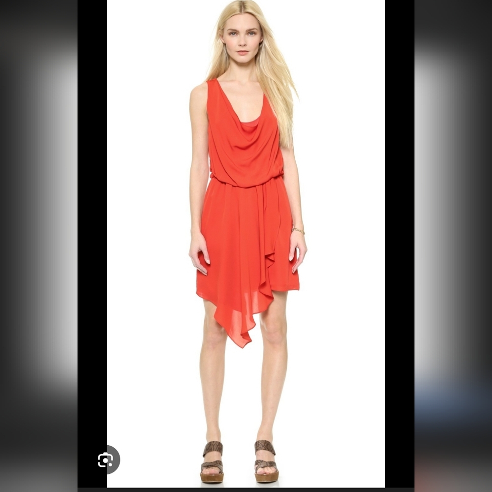 Joie Tiandi Asymmetric Silk Dress in Cayenne Size XS Cowl Neck Sleeveless Boho